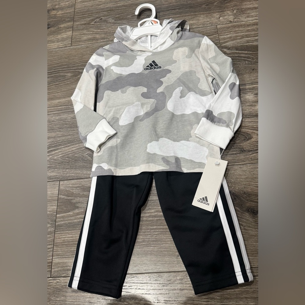 NWT Adidas Gray and Black Sweatpants with Triple Stripes
